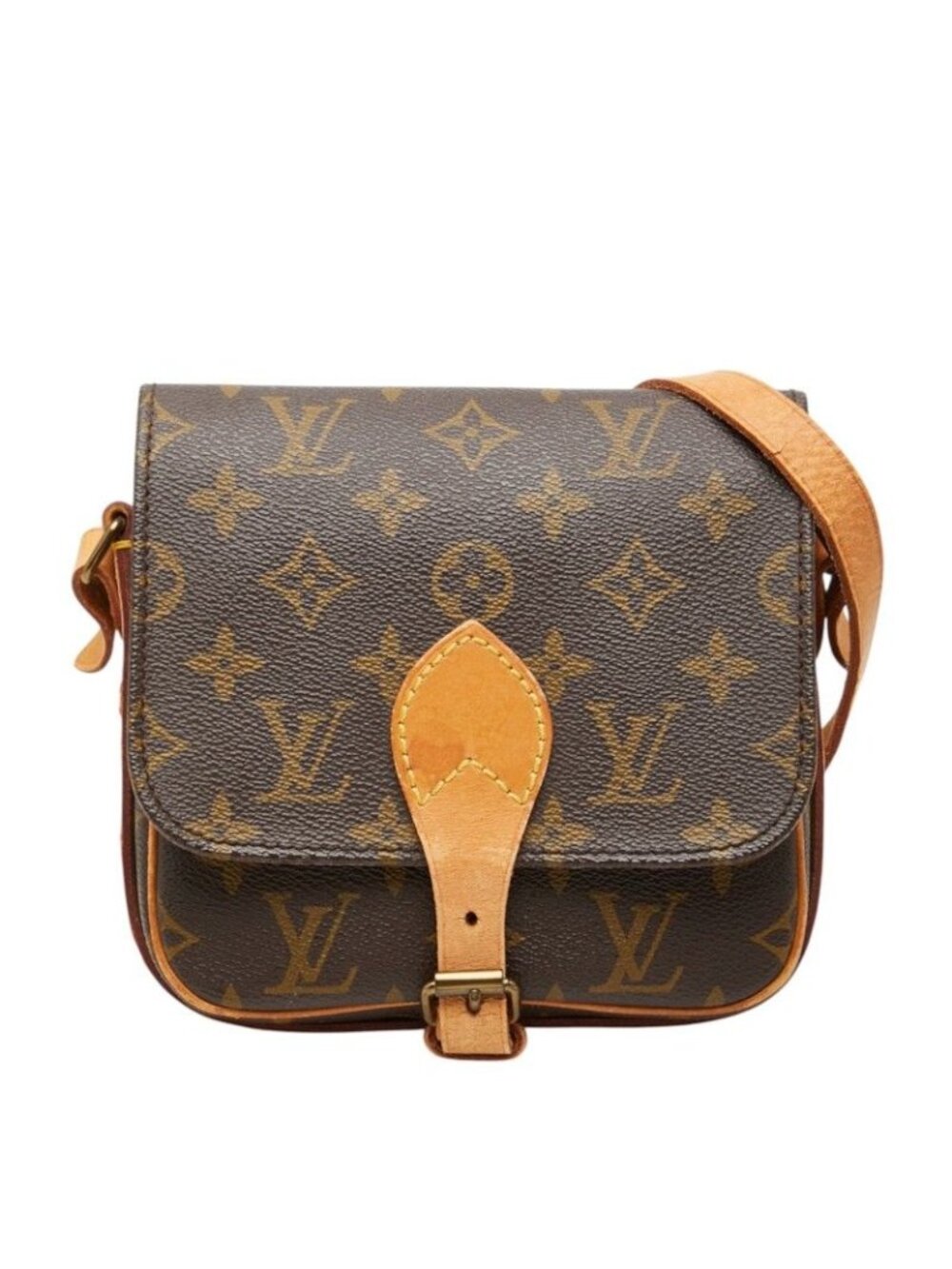 Louis Vuitton Monogram Mini Cartouchiere Crossbody Shoulder Bag Brown Leather